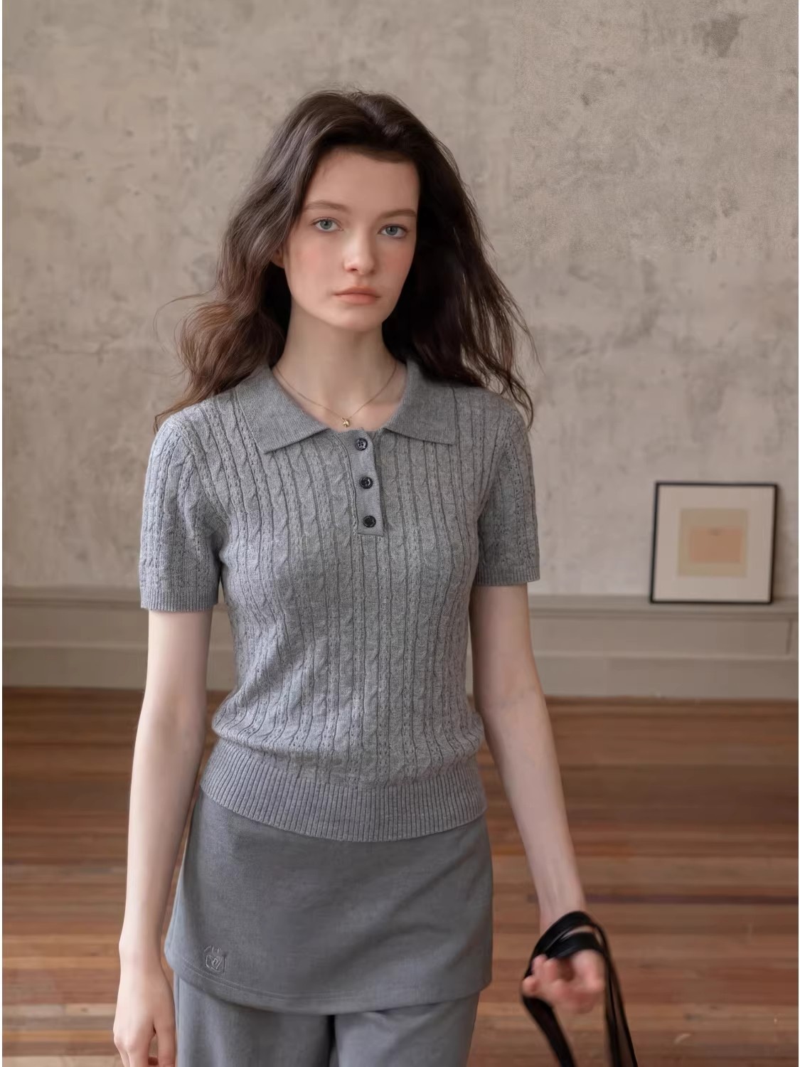 Camiseta Polo de Punto Trenzad - Matcha reseña y precio